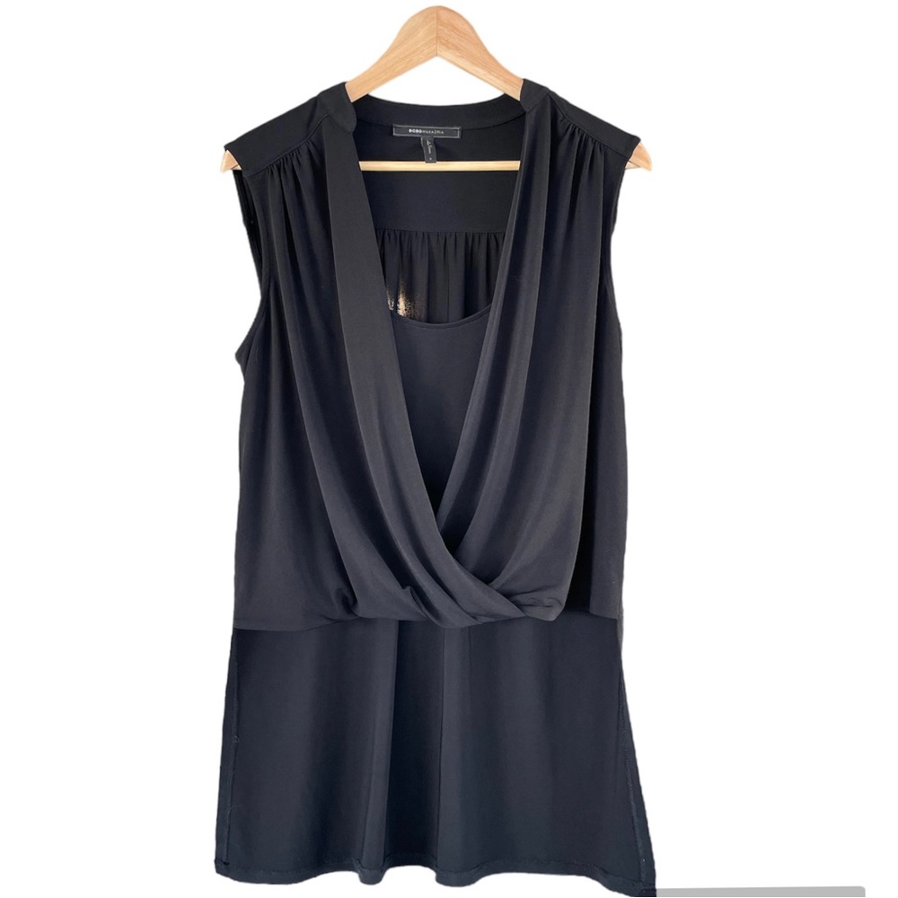 BCBGMaxAzria Black Wrap Draped Hi-Low Sleeveless Top Size Small